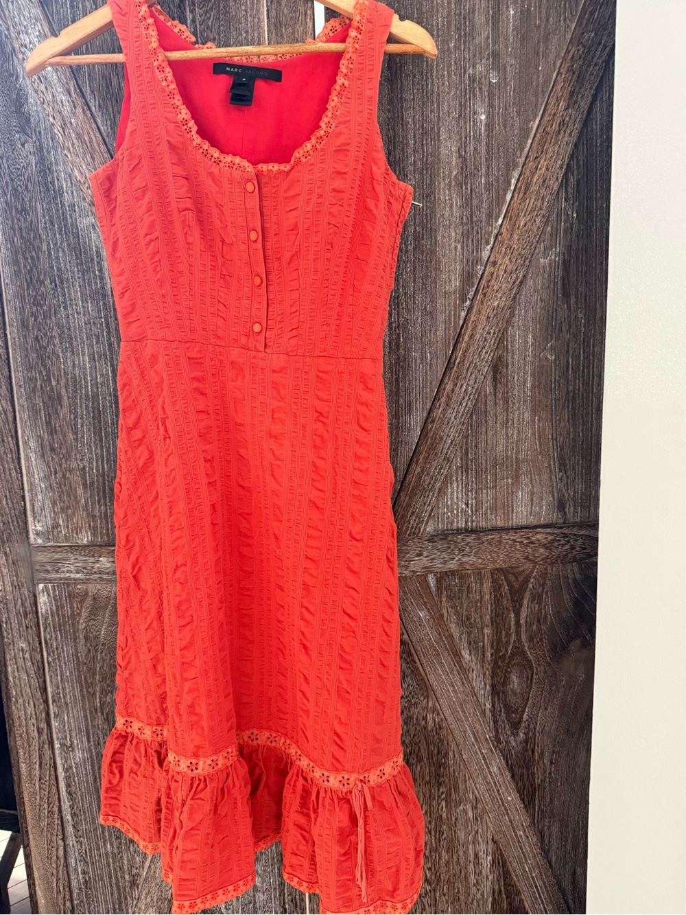 Marc Jacobs button down bodice orange cotton dress size 2